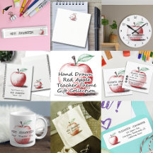 Modern Hand Drawn Red Apple Cute Best Teacher Ever