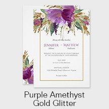 Purple Amethyst Gold Watercolor Flowers