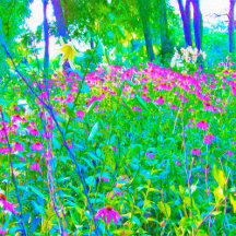 Aqua Blue Impressionistic Garden Landscape