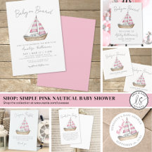Minimal Elegant Girl Pink Nautical Baby Shower