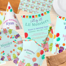 Cute lil Monster Cartoon Blue Birthday Party