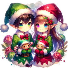 Watercolor Christmas Anime Elves 
