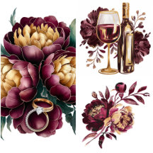 Marsala Wine and Gold Peony Floral Bouquet Wedding