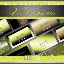 Business Cards Yellow Brown Luxe Glam Glitter