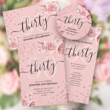 Glam Rose Gold Floral Glitter 30th Birthday Script