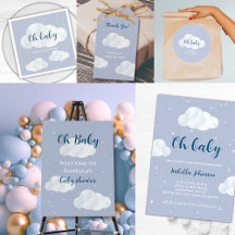 Oh Baby Boy Blue Clouds Sky Stars Baby Shower