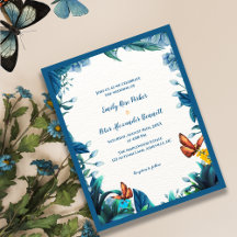 Blue Green Botanical Butterfly Wedding Stationery