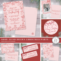 Hand Drawn Blush Pink Red Whimsical Christmas