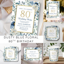 Dusty Blue Floral 80th Birthday