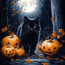 Black Cat And Halloween Pumpkins