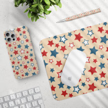 Blue Red And White Stars, Beige Background