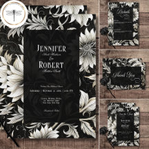 Dark Gothic Vintage Black & White Floral Damask