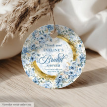 Dusty Blue Gold Floral Bridal Shower Tags 194W