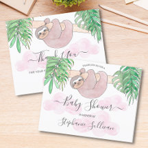 Cute Sloth & Pink Clouds Girl's Baby Shower.