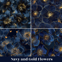 Elegant Lux Navy and Gold Flowers Gift Ideas