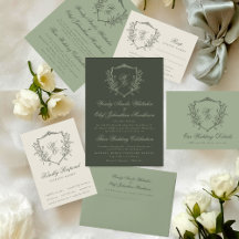 Vintage Crest Green Olive Sage Wedding Set