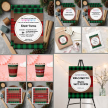 Logs Flannel Rustic Plaid Hearts Baby Shower 