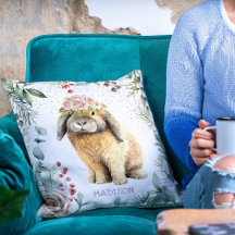 Watercolor Floral Bunny Rabbit Personalized Name