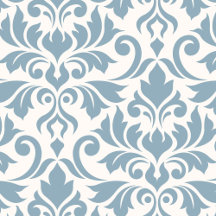 Flourish Damasks Blue & Cream