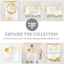 Little Cutie Is On The Way Orange Baby Shower Set