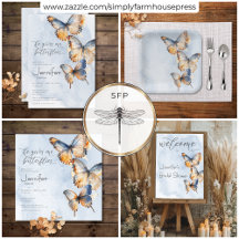 He Gives Me Butterflies Blue Modern Bridal Shower