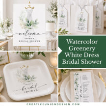 Watercolor Greenery Bridal Shower White Dress
