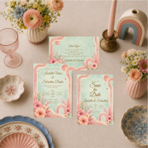 Whimsical Retro Floral Light Blue Wedding