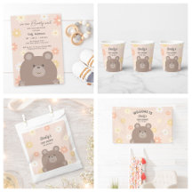 We can bearly wait pink daisies girl baby shower
