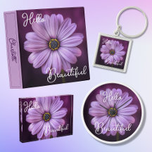 Cute Hello Beautiful Quote lavender Daisy Flower