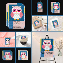 Cute Pink Owl Gender Neutral Woodland Baby Shower