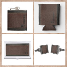 Brown Stitched Faux Leather Groomsman Gifts