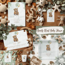 Teddy Bear Brown Sage Green Balloons Baby Shower 