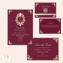 Burgundy Gold Baroque Wedding Invitation Suite
