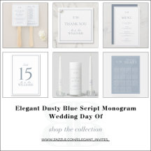 Elegant Dusty Blue Script Monogram Wedding Day Of