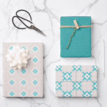 Trendy Geometric Aqua Tan Gift Wrap Supplies