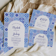 Portuguese Tile Blue White Arch Wedding Suite