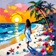 Woman Walking on Beach Tropical Scene