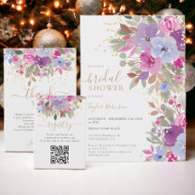 Elegant Purple Gold Winter Floral Bridal Shower
