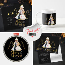 Black & Gold Christmas Tree Newlywed Photo