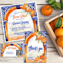 Orange blue Spanish themed bridal shower