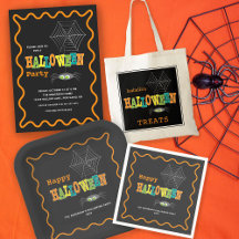 Happy Halloween Colorful Typography Cute Spider