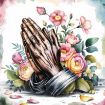 Metal-looking Praying Hands with Religious Scene