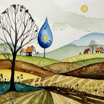 Watercolor rural landscape