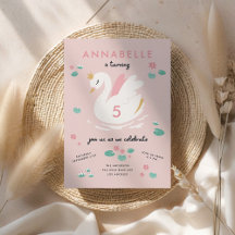 Elegant beautiful pink girly swan birthday