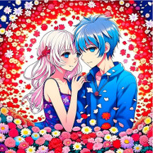 Cute Anime Couple Flowers and Hearts