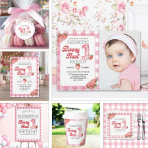  "Berry First Birthday Girl with Strawberry Theme
