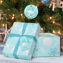 Coastal Christmas Sand Dollar Starfish Aqua Blue