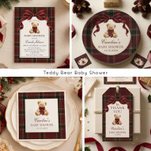 Red Tartan Teddy Bear Baby Shower