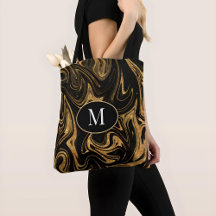 Monogram Gold Glitter Tote Bags For Her