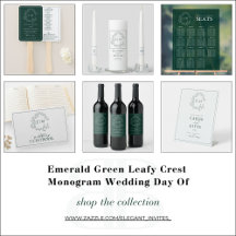 Emerald Green Leafy Crest Monogram Wedding Day Of